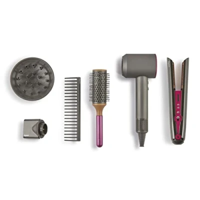 Image of Casdon Dyson Toys. Supersonic and Corrale Deluxe Styling Set. Toy Straightener Hairdryer with Real Function. Features Interactive Lights Sounds. For Children Aged 3+