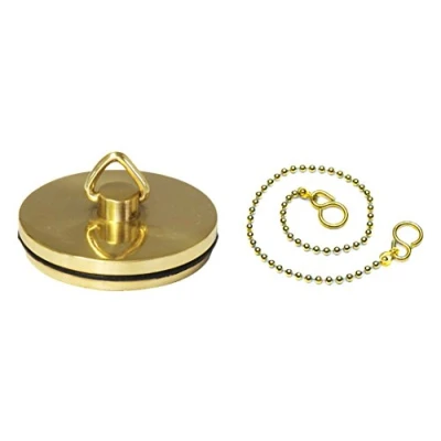 Image of Merriway BH03914 45mm 1.3/4 inch Brass Plated Metal Bath Basin Shower Plug Stopper with 450mm 18 Polished Ball Chain and S Hook