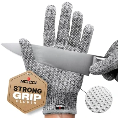 Image of NoCry Cut Resistant Gloves with Grip Dots High Performance level 5 Protection Mandolin Gloves, Food Grade. E383 Protective Safety Men Working, Proof Working for