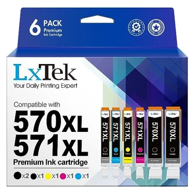 Image of LxTek 570XL 571XL Ink Cartridge Compatible for Canon PGI 570 CLI 571 PIXMA TS5050 MG5750 TS5051 MG6850 MG5700 MG5751 TS6050 TS50532 (2PGBK 1Black 1Cyan 1Magenta 1Yellow,6 Pack)