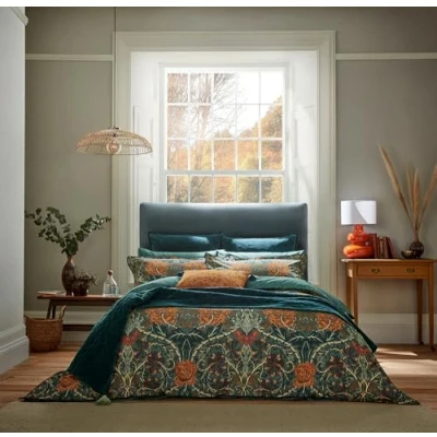 Image of Morris &amp; Co Honeysuckle and Tulip Double Duvet Cover Set Mulberry Teal