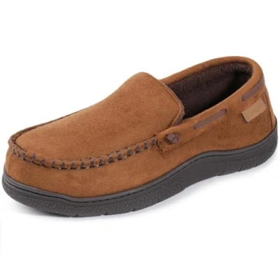 Image of Zigzagger Men&#039;s Microsuede Moccasin Slippers Memory Foam House Shoes, Camel,9 UK