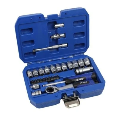 Image of US PRO Tools 29pc Metric Go Thru Socket Set, Ratchet with Accessories 7558