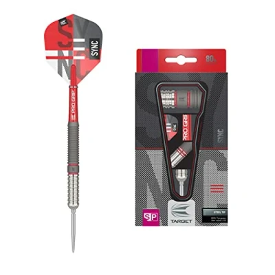 Image of Target Darts Unisex Sync 90% Tungsten Swiss Point Set Steel Tip Darts, Red, Silver and Black, 24G UK