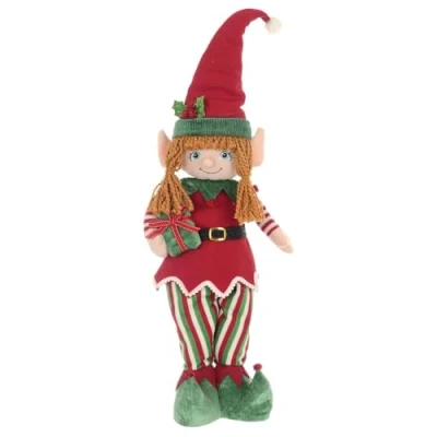 Image of Mr Crimbo Large Standing Christmas Elf Figure Fabric Decoration Ornament Red Green 79cm Girl