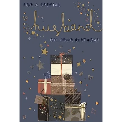 Image of ICG Special Husband Birthday Card Gifts and Stars Embossed with a Foil Finish