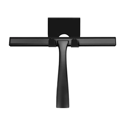 Image of Ambrosya® Exclusive Shower Puller made of stainless Steel Bath Bathroom Wiper Window Holder Bracket Toilet WC (Stainless (Black))