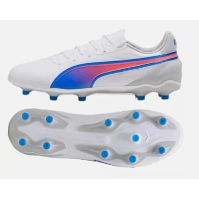 Image of Puma KING Match FG/AG Moulded stud football boots, Men&#039;s, Size: 8, Whitebluemazing flat light gray Imitation leather/ textile