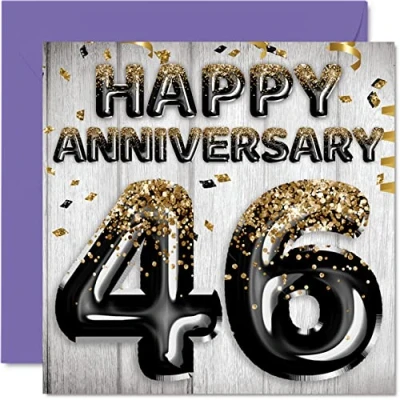 Image of Awesome 46th Anniversary Card for Husband Boyfriend Wife Girlfriend Black Gold Glitter Balloons Happy 46 Cards from Family, 145mm x Greeting Forty Sixth Anniversaries