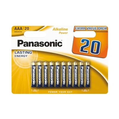 Image of Panasonic, alkaline Power, AAA batteries, 20 pieces, Micro, LR03, 1.5V, Anti Leak Protection, 7 years of storage, best for remote controls, scales, clocks, long lasting, reliable power