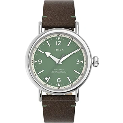 Image of Timex Men&#039;s Standard Watch, Brown/Green/Silver Tone/White, One Size, 40 mm