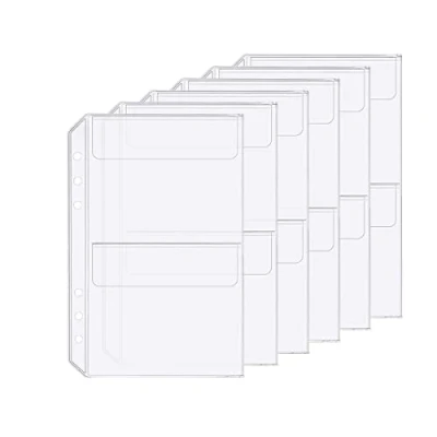 Image of 6 Pack A5 Holes Binder 2 Pockets Plastic Folders Waterproof Holder for Receipt Ticket (2 Pocket, A5)