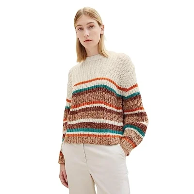 Image of TOM TAILOR Women&#039;s Striped Sweaters, 32444 Blush Multicoloured, XL