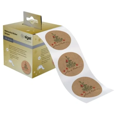 Image of SIGEL CS123 Christmas stickers on a roll, 200 sticker, 4,7 x cm, &quot;Christmas with apples&quot;, brown, Green, Red