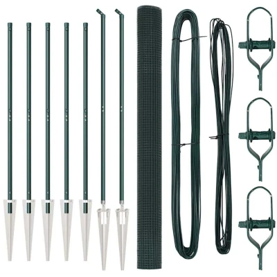 Image of vidaXL Welded Wire Fence with 7 Spike Posts Green 1.6x10 m Steel