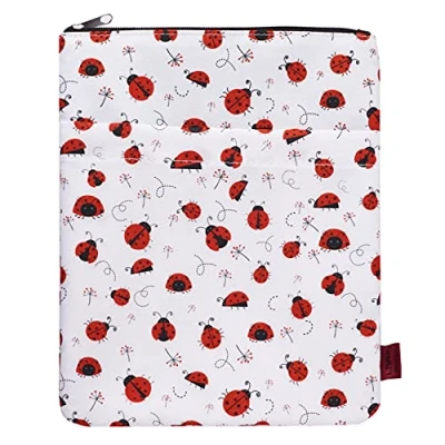 Image of Book Sleeve Ladybug Protector, Covers for Paperbacks, Washable Fabric, Sleeves with Zipper, Medium 11 Inch X 8.7 Lover Gifts
