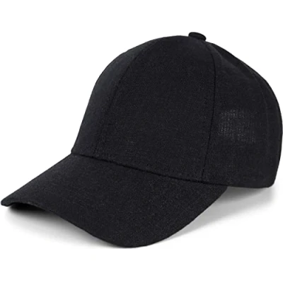 Image of styleBREAKER Unisex Linen Baseball Cap Unicoloured, 6 Panel Basecap, Metal Buckle Adjustable 04023089, Colour:Black