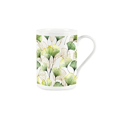 Image of Purely Home Gingko Biloba Watercolour Glass Flowers Fine Bone China Style White Mug Coffee/Tea Present Gift