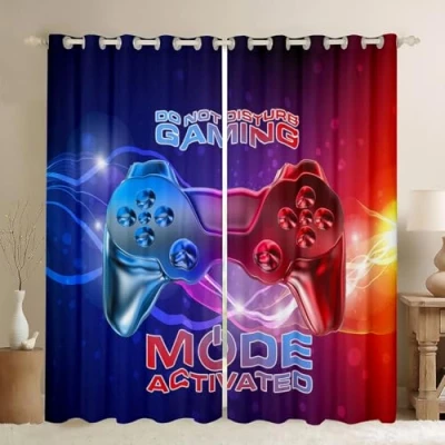 Image of Gaming Curtains Galaxy Nebula Blue Red Gradient for Bedroom Living Room Kids Boys Video Game Gamepad Windows Drapes Novelty Controller Decoration,W66*L72