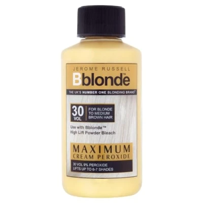 Image of Jerome Russell Bblonde Maximum Lift Cream Peroxide 30 Vol Permanent Blonde Hair Dye for to Medium Brown Colour, Bleach with 9% &amp; Avocado Oil, Lifts 6 7 Shades, 75ml