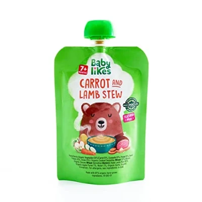 Image of Baby Likes Halal Organic Food Pouches Stage 2 Puree Carrot and Lamb Stew 12 x 130g, Suitable for 7+ months