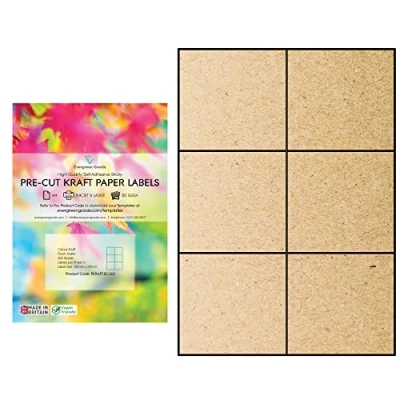 Image of Evergreen Goods A4 Precut Kraft Matte Self Adhesive Paper Inkjet &amp; Laser Printable Strong Sticky Back Multi Purpose Printing Labels 2x3, 6 per A4: 1,800 in Total 300 Sheets