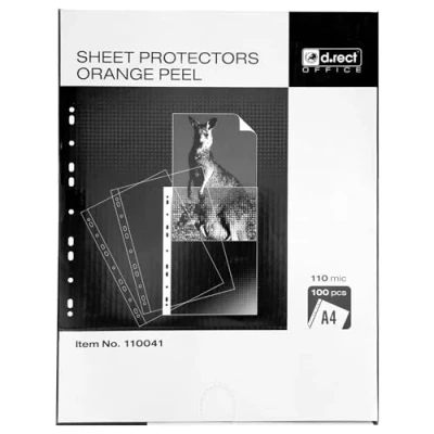 Image of D.RECT 100 Pieces Punched Pockets A4 Plastic Sleeves with Flap Polly 110 µm/mic/Micron Thickness: 0.110 mm Wallets Cardboard Packaging, Grained