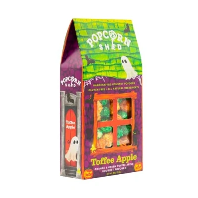 Image of Toffee Apple Gourmet Popcorn Shed, Halloween, Movie Night Popcorn, Trick or Treat, 80g, Orange and Green