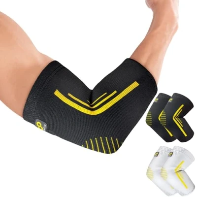 Image of BRACOO Elbow Support Compression Sleeve for Men &amp; Women (2 Pack), Brace Tennis Golfer’s Elbow, Tendonitis, Weightlifting, Arthritis, Injury, Epicondylitis, EE92 (Black, S)