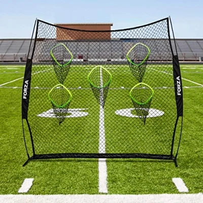Image of FORZA American Football Quarterback Throwing Net 8ft x Portable QB Target with Carry Bag and Steel U Pegs