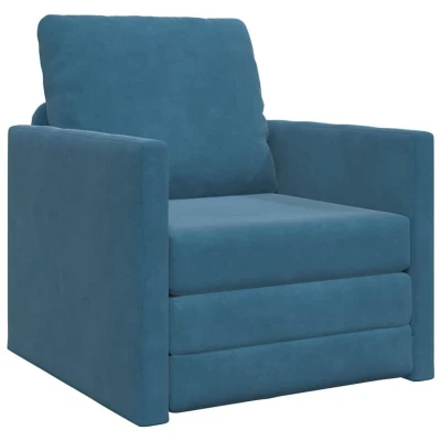 Image of vidaXL Floor Sofa Bed 2 in 1 Blue 74x77x81 cm Velvet