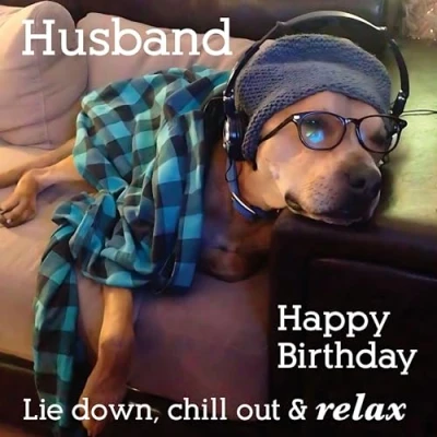 Image of Husband Birthday Card Funny/Humorous Dog Design Lie Down, Chill Out &amp; Relax Made in the UK Eco Friendly