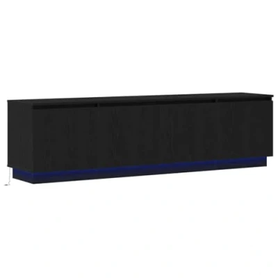 Image of vidaXL Modern Black Oak TV Cabinet with Built in LED Lighting Two Sliding Doors Spacious Floating Shelves Ideal for Living Room and Entertainment Areas Stylish MDF Design