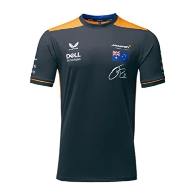 Image of McLaren Formula One Team Official 1 Merchandise 2022 Replica Daniel Ricciardo Set Up T Shirt Phantom/Papaya (XXL)