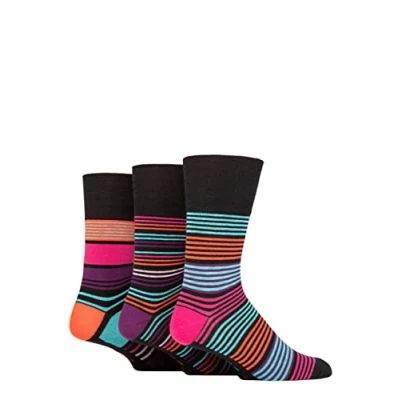 Image of Mens 3 Pair Gentle Grip Colourburst Cotton Socks Vibrant Vision Stripe 6 11