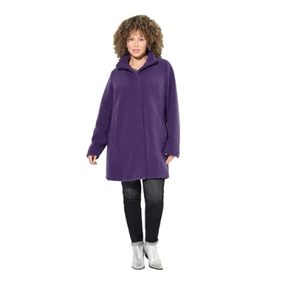 Image of Ulla Popken Womenswear Plus Size Curvy Long Teddy Fleece Coat violet 54+ 833695836