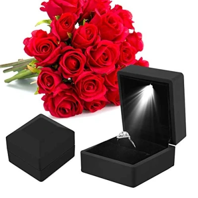 Image of YUYTE Engagement Ring Box with Light, LED Lighted up Storage Holder Display Case for Coin, Earring, Jewelry Proposal, Wedding, Gift (Black)