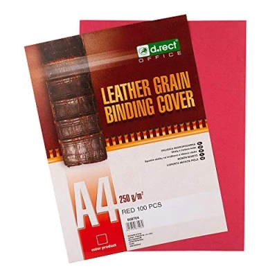 Image of D.RECT Back Cover Sheets with Leather Structure Cardboard 250 g/m² for Bindings A4 Pack of 100 Red