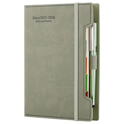Image of Academic Diary 2025 2026 A5 Day Per Page, Daily Planner 2026,2025 from Jul to Jun 2026,12 Months Agenda,Daily with Hard Cover, Pen,Pen Loop, Stickers (Pink)