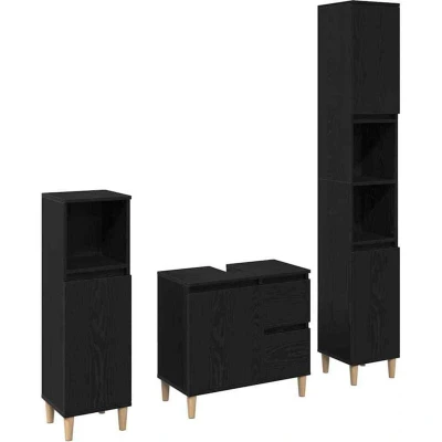 Image of vidaXL 3 Piece Bathroom Cabinet Set Black Oak Engineered Wood