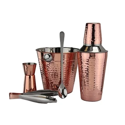 Image of Acense Cocktail Shaker Set, Copper 5pc Set Professional Bartender for Home Bar, Including Strainer, Muddler, Jigger &amp; Other Bar Accessories, Gift Box Included