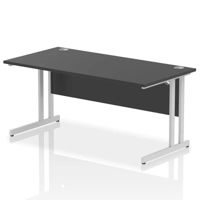 Image of Impulse 1600x800mm Straight Desk Black Top Silver Cantilever Leg