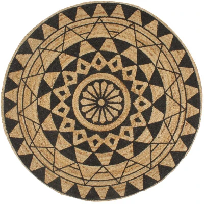 Image of vidaXL Handmade Rug Jute with Black Print 150 cm