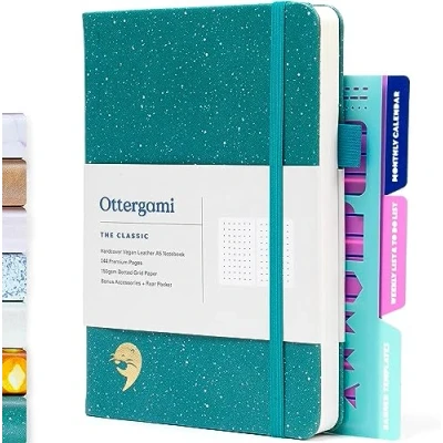 Image of Bullet Dotted Journal Set Hardcover 150gsm Notebook A5 Journaling Kit Includes: Stencils, Rear Pocket &amp; Pen Holder The Classic by Ottergami