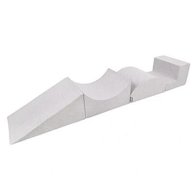 Image of KiddyMoon Foam Playground For Kids Obstacle Course Children Montessori Toy Babies Soft Construction Blocks Element, Halfshaft/Ramp/Wedge/Steps, Made In The EU, Lightgrey: