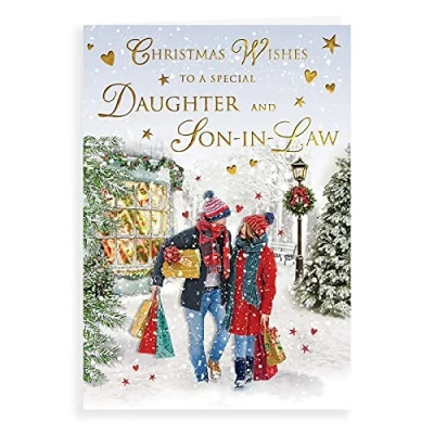 Image of Piccadilly Greetings Traditional Christmas Card Daughter &amp; Son in Law 9 x 6 inches Regal Publishing Multicoloured C85386