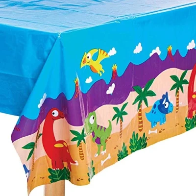 Image of Baker Ross FC981 Dinosaur Party Table Cover Pack of 1 Cover, Kids Decorations and Birthday Tableware,