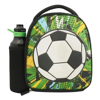 Image of Polar Gear Football Energy Insulated Kids Lunch Bag Holder and 600ml Water Bottle, Polyester, 600 milliliters