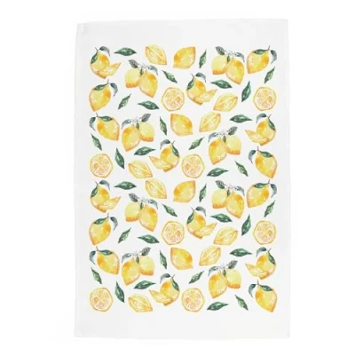 Image of Purely Home Lemons Tea Towel Large White &amp; Yellow Citrus Fruits Panama Cotton Kitchen Dish Towel/Drying Cloth 67cm x 45cm