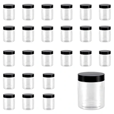 Image of KOHAND 24 Pack 250 ML 8 OZ Plastic Jars with Black Lids, Clear Wide Mouth Storage Jars, Empty Round Slime Containers for DIY Crafts, Beads, Glitter, Food, Snacks, Spice